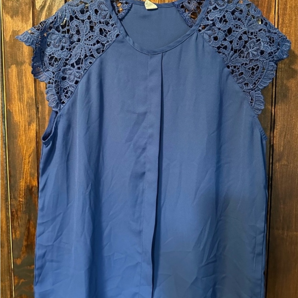 Blue Lace Sleeve Women's Top